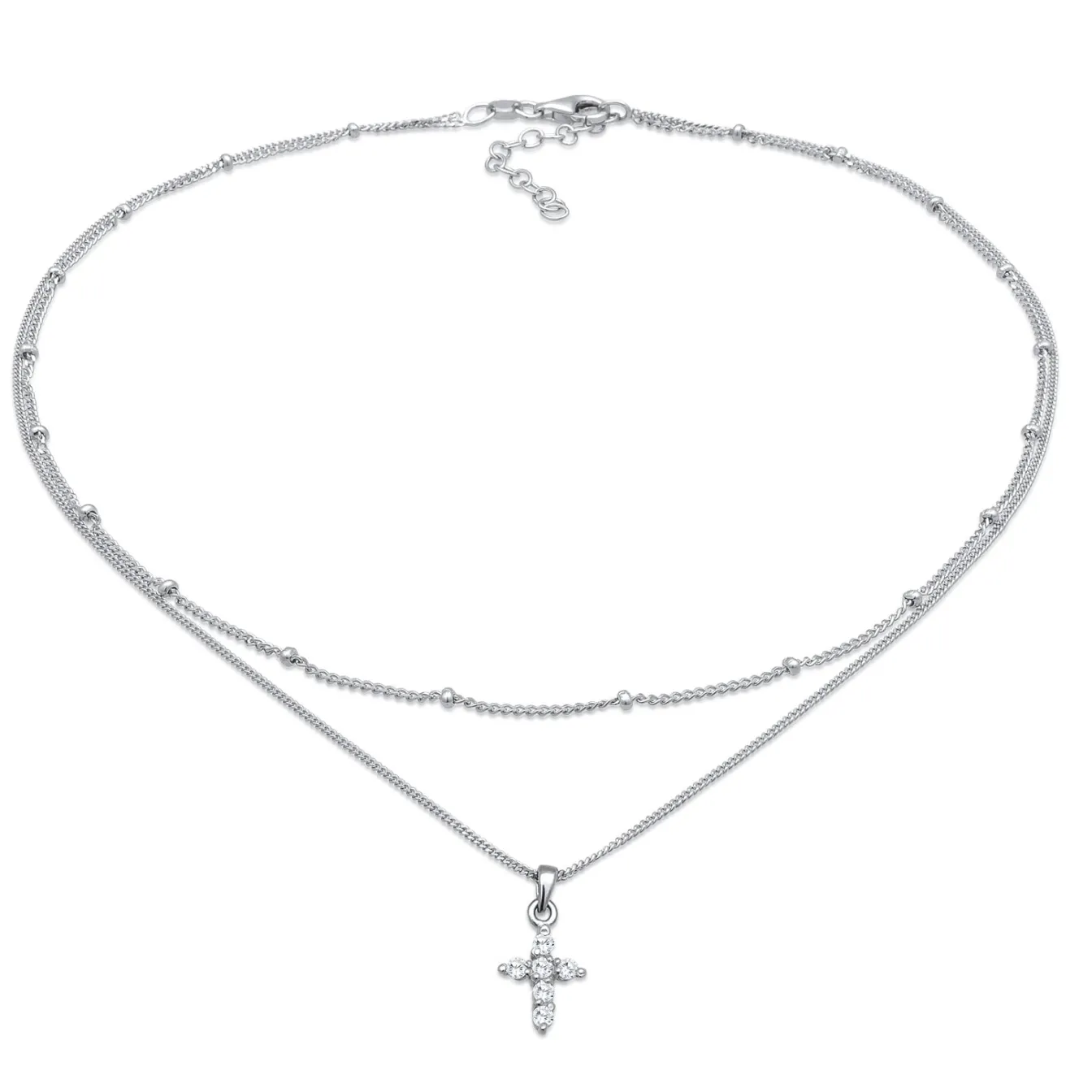 Elli "Layer-Halskette Kreuz | Zirkonia (Weiß)< Roségold|Symbol-schmuck