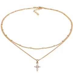 Elli "Layer-Halskette Kreuz | Zirkonia (Weiß)< Roségold|Symbol-schmuck