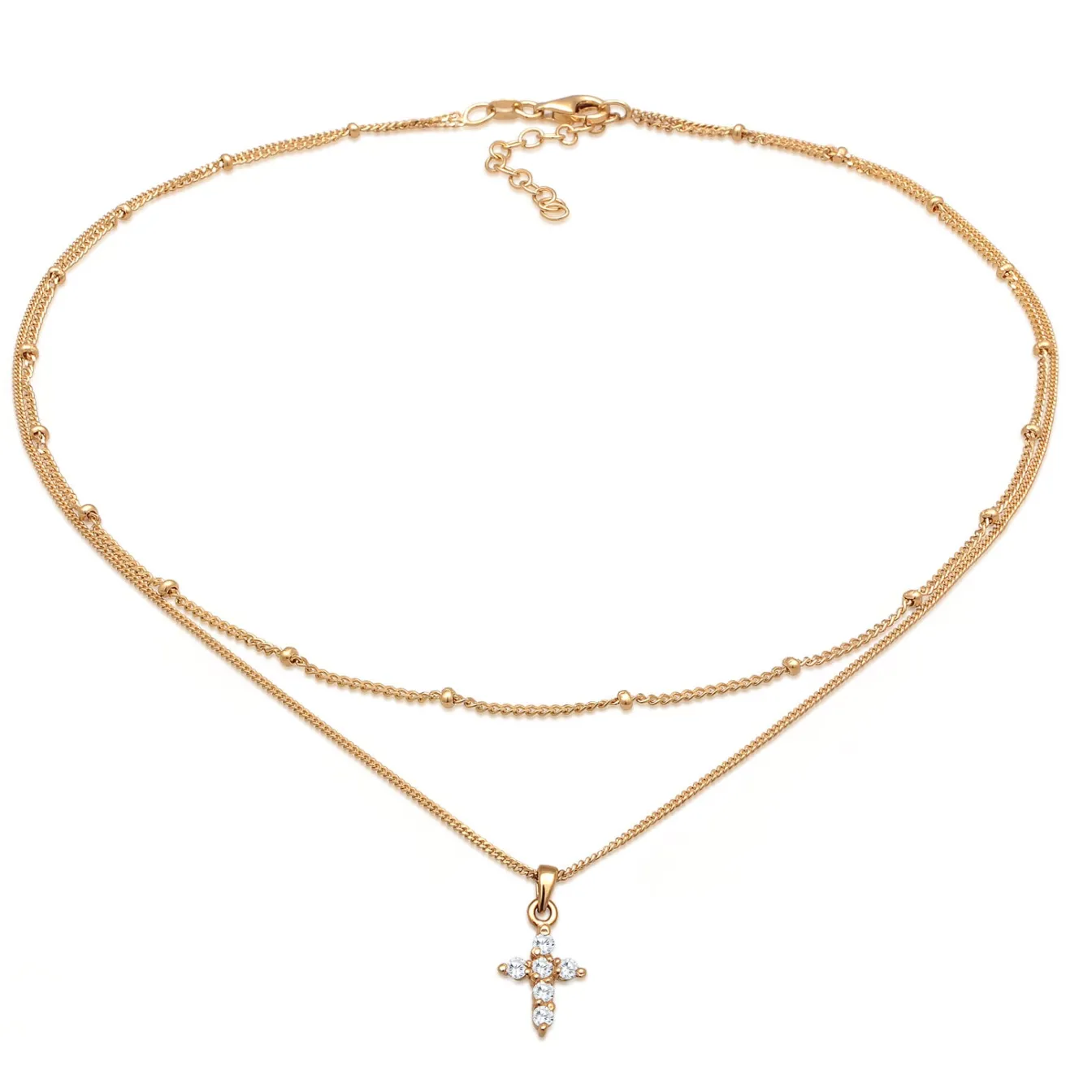 Elli "Layer-Halskette Kreuz | Zirkonia (Weiß)< Roségold|Symbol-schmuck