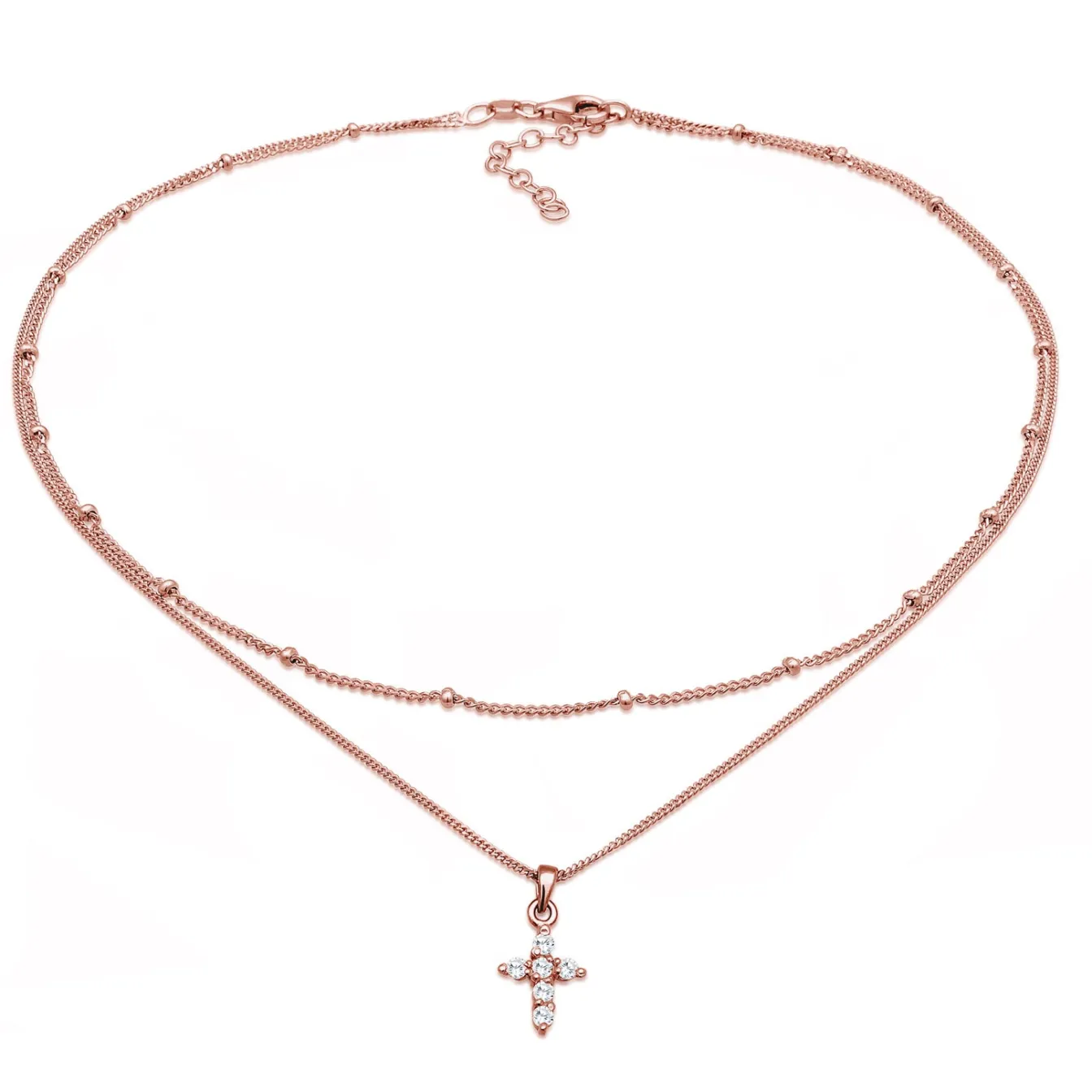Elli "Layer-Halskette Kreuz | Zirkonia (Weiß)< Roségold|Symbol-schmuck