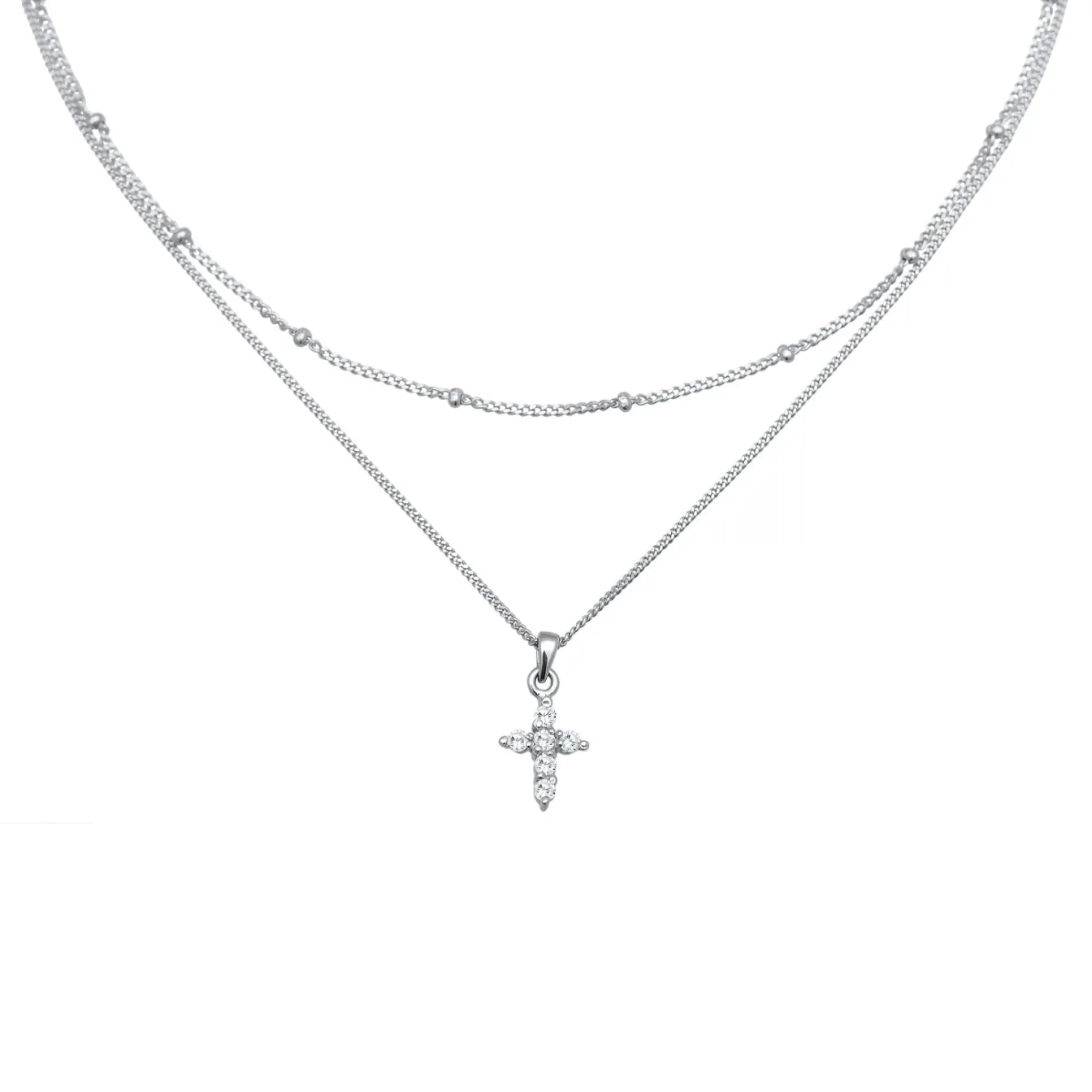Elli "Layer-Halskette Kreuz | Zirkonia (Weiß)< Roségold|Symbol-schmuck