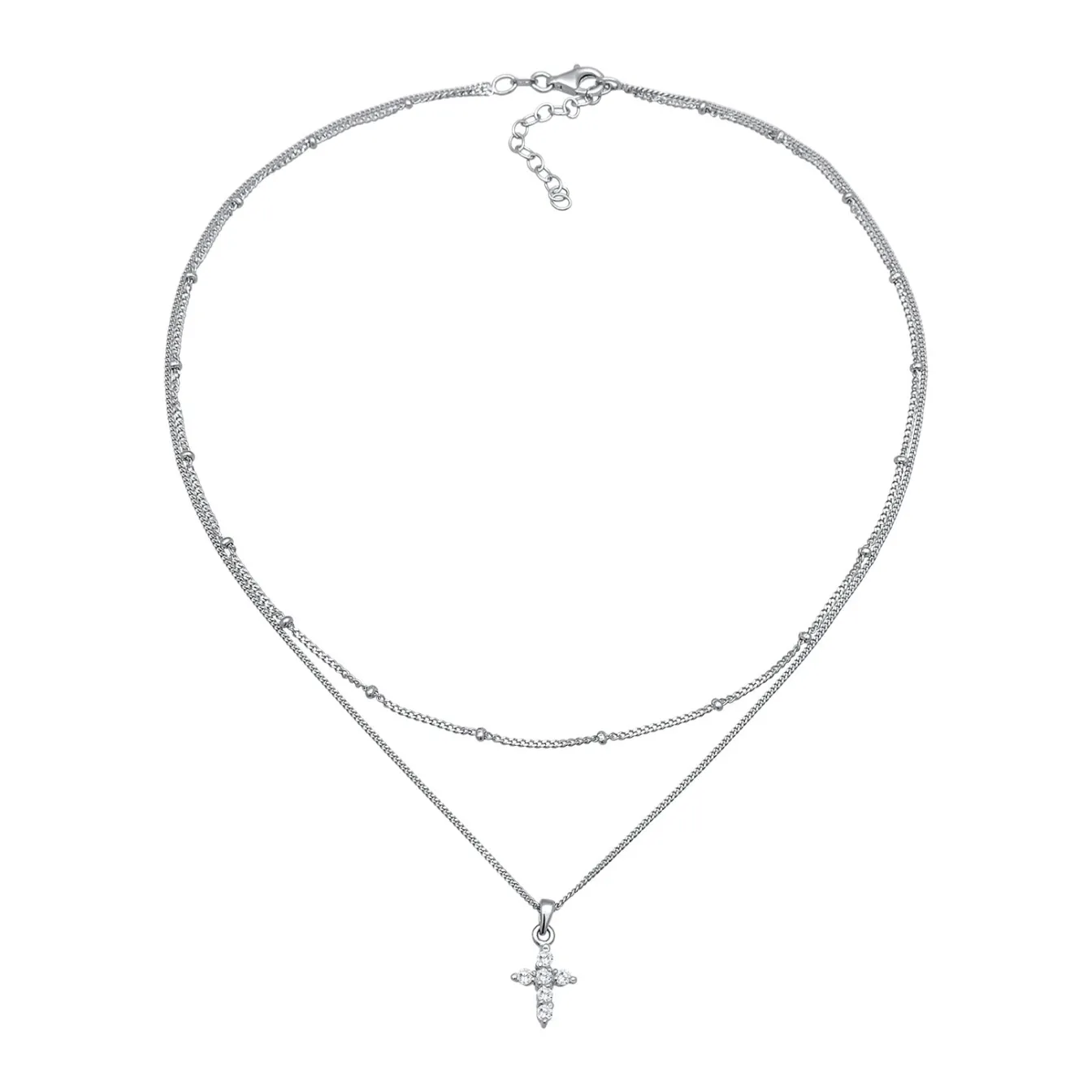 Elli "Layer-Halskette Kreuz | Zirkonia (Weiß)< Roségold|Symbol-schmuck