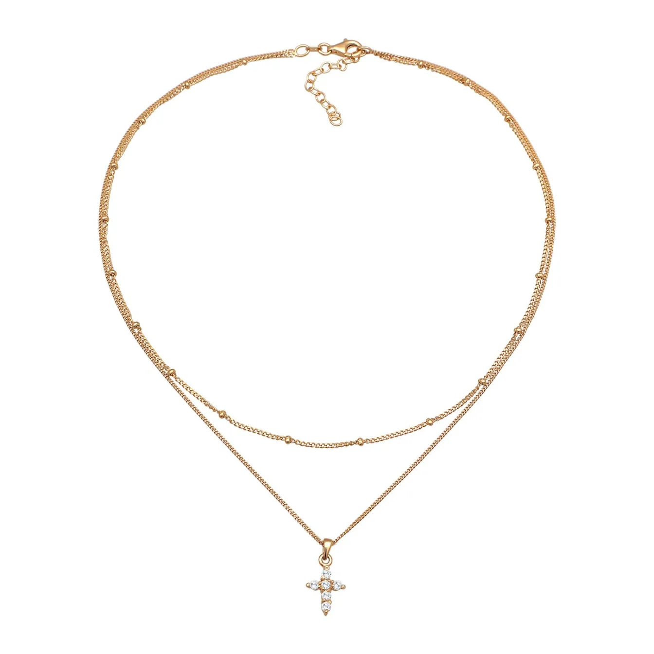 Elli "Layer-Halskette Kreuz | Zirkonia (Weiß)< Roségold|Symbol-schmuck