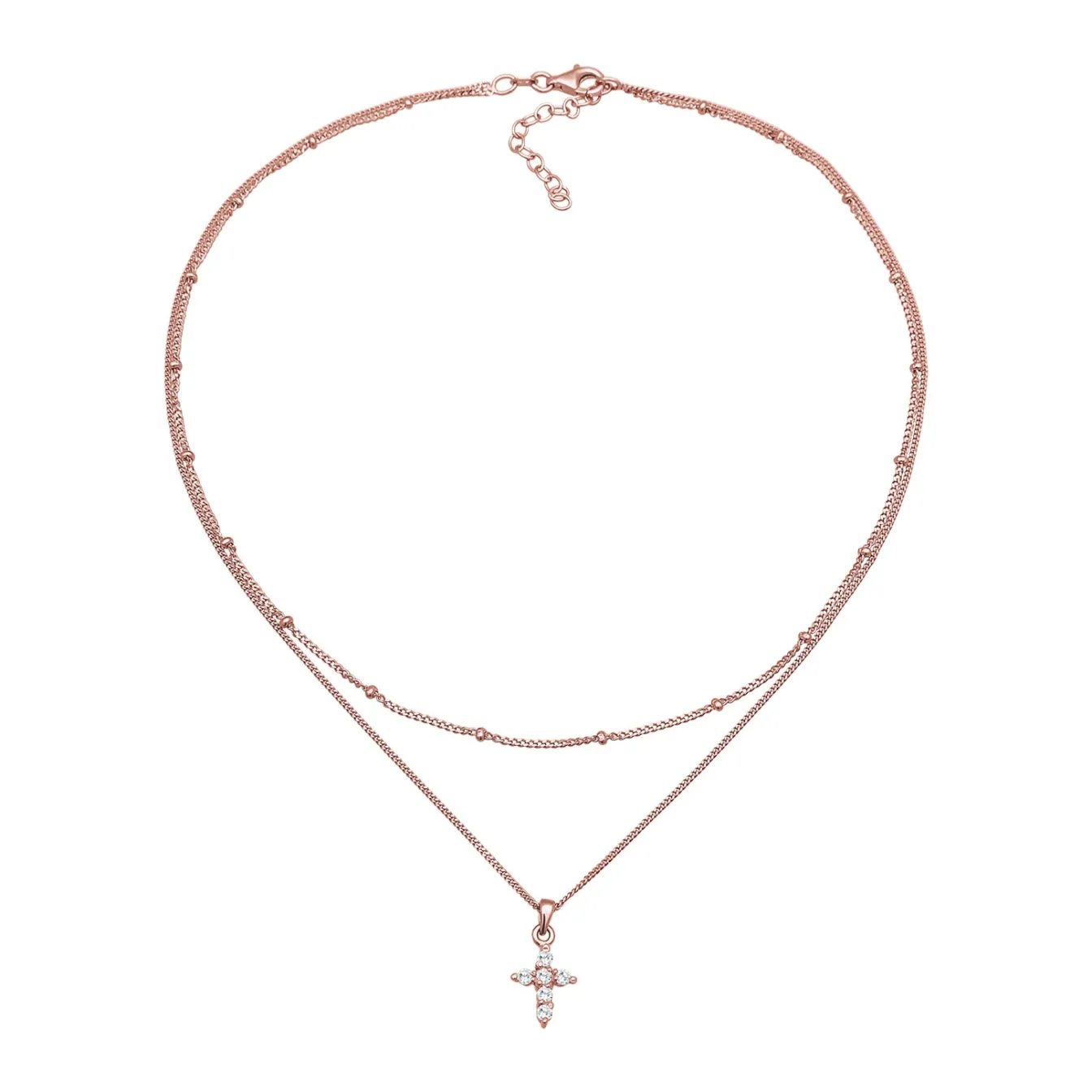 Elli "Layer-Halskette Kreuz | Zirkonia (Weiß)< Roségold|Symbol-schmuck