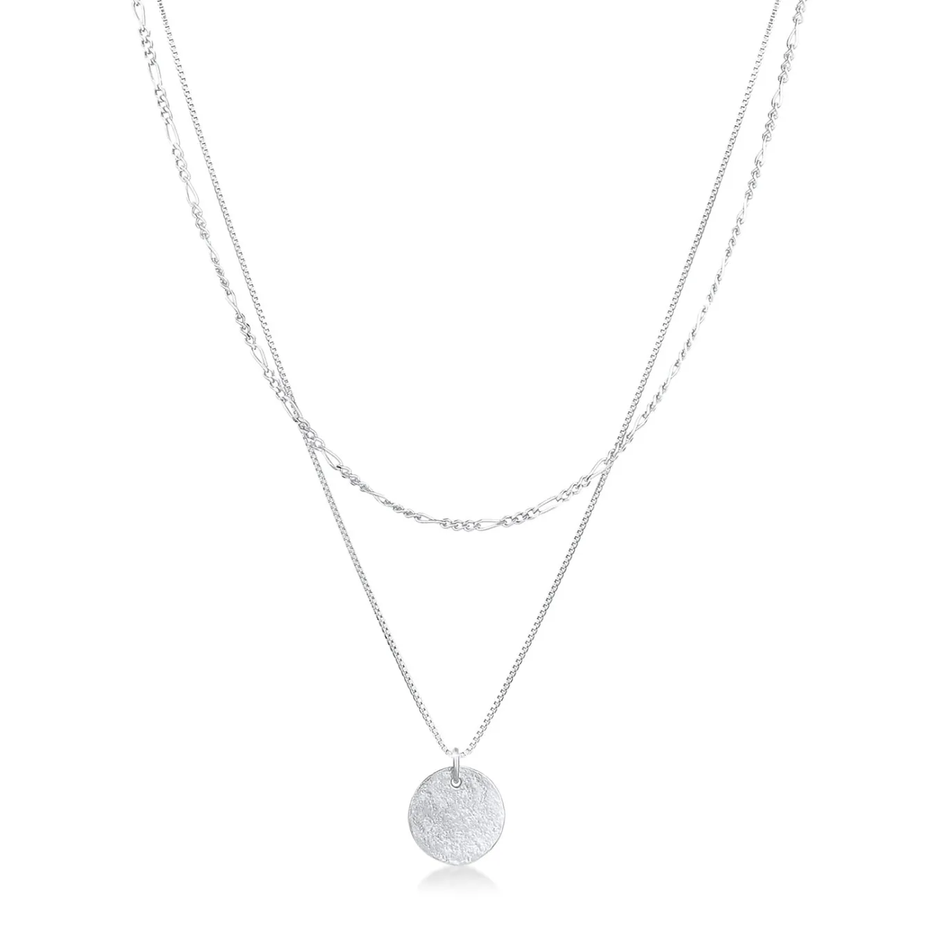 Elli "Layer-Halskette Münze Figaro< Silber|Roségold