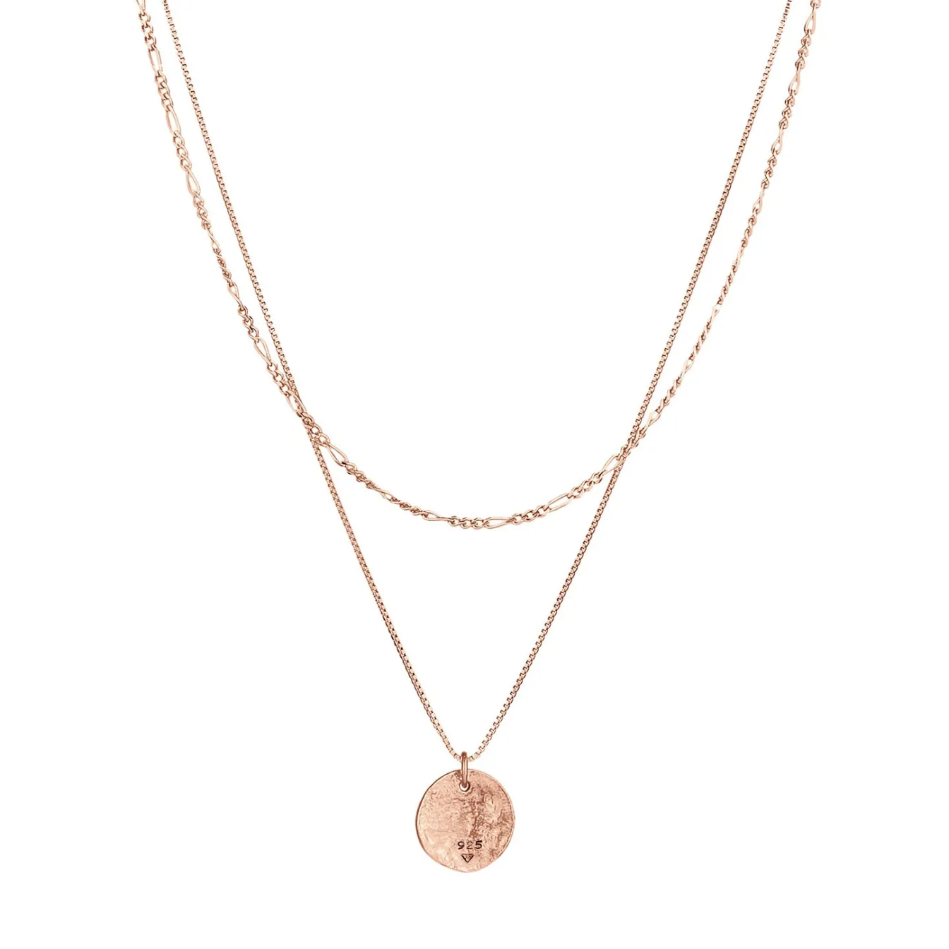 Elli "Layer-Halskette Münze Figaro< Silber|Roségold
