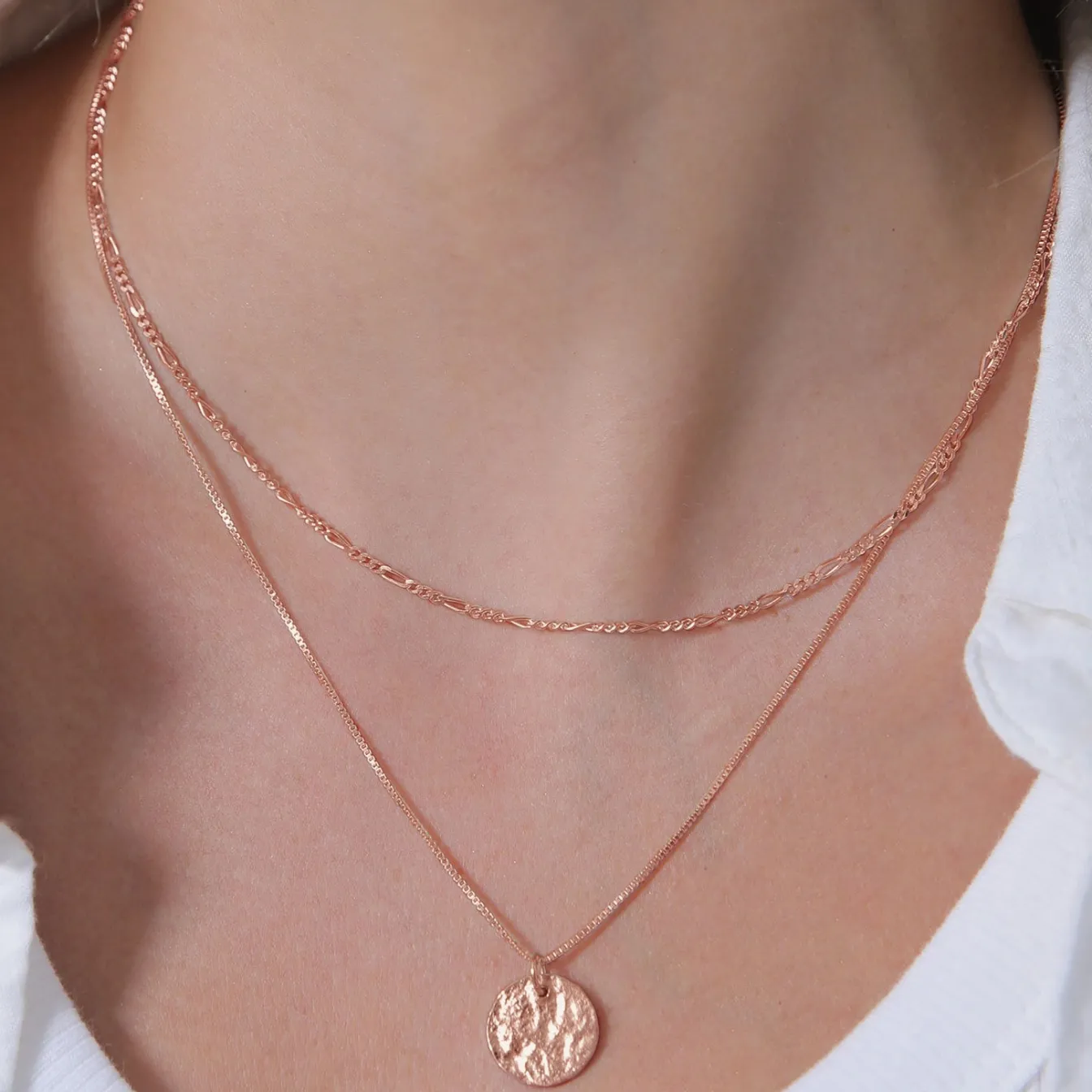 Elli "Layer-Halskette Münze Figaro< Silber|Roségold