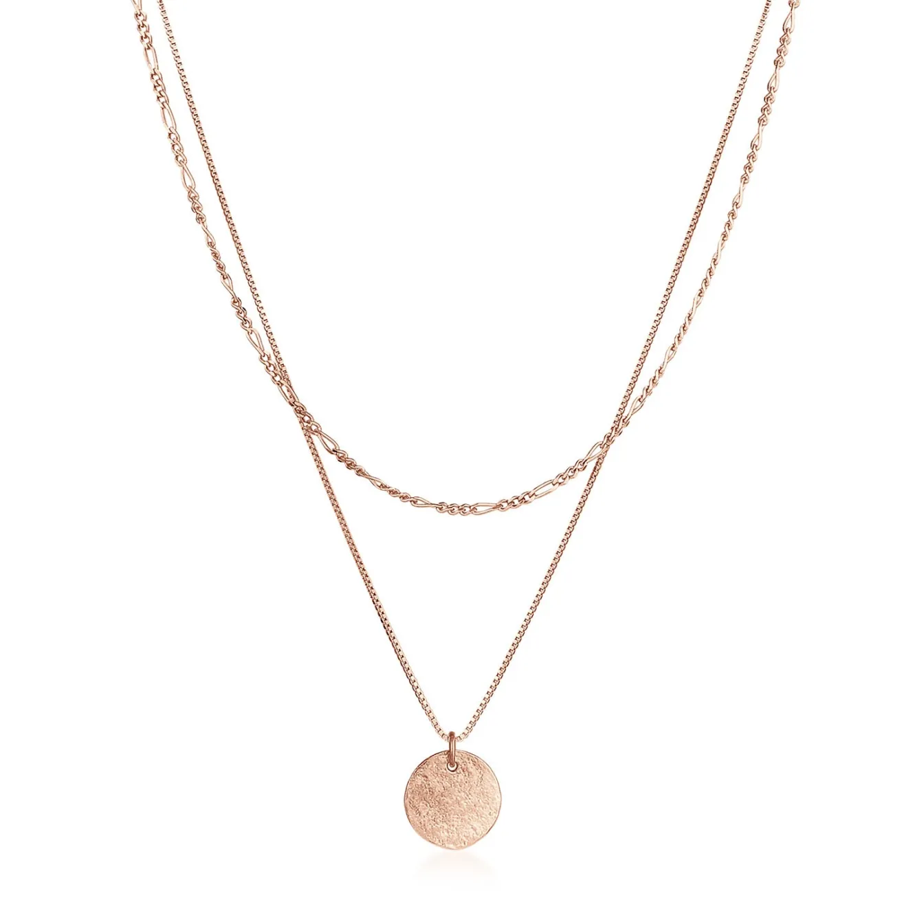 Elli "Layer-Halskette Münze Figaro< Silber|Roségold