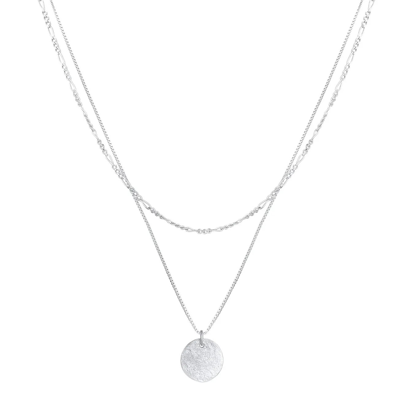 Elli "Layer-Halskette Münze Figaro< Silber|Roségold