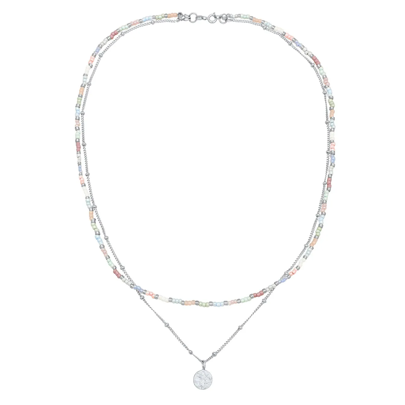 Elli "Layer-Halskette Plättchen Anhänger | Glas Perlen (Pastell)< Vergoldet|Perlen