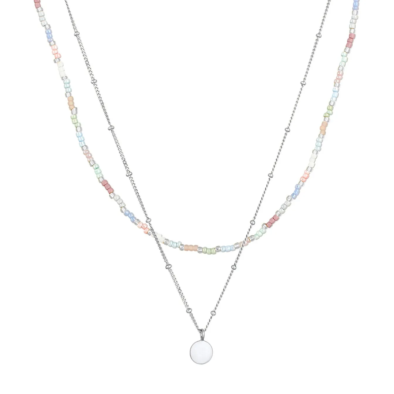 Elli "Layer-Halskette Plättchen Anhänger | Glas Perlen (Pastell)< Vergoldet|Perlen