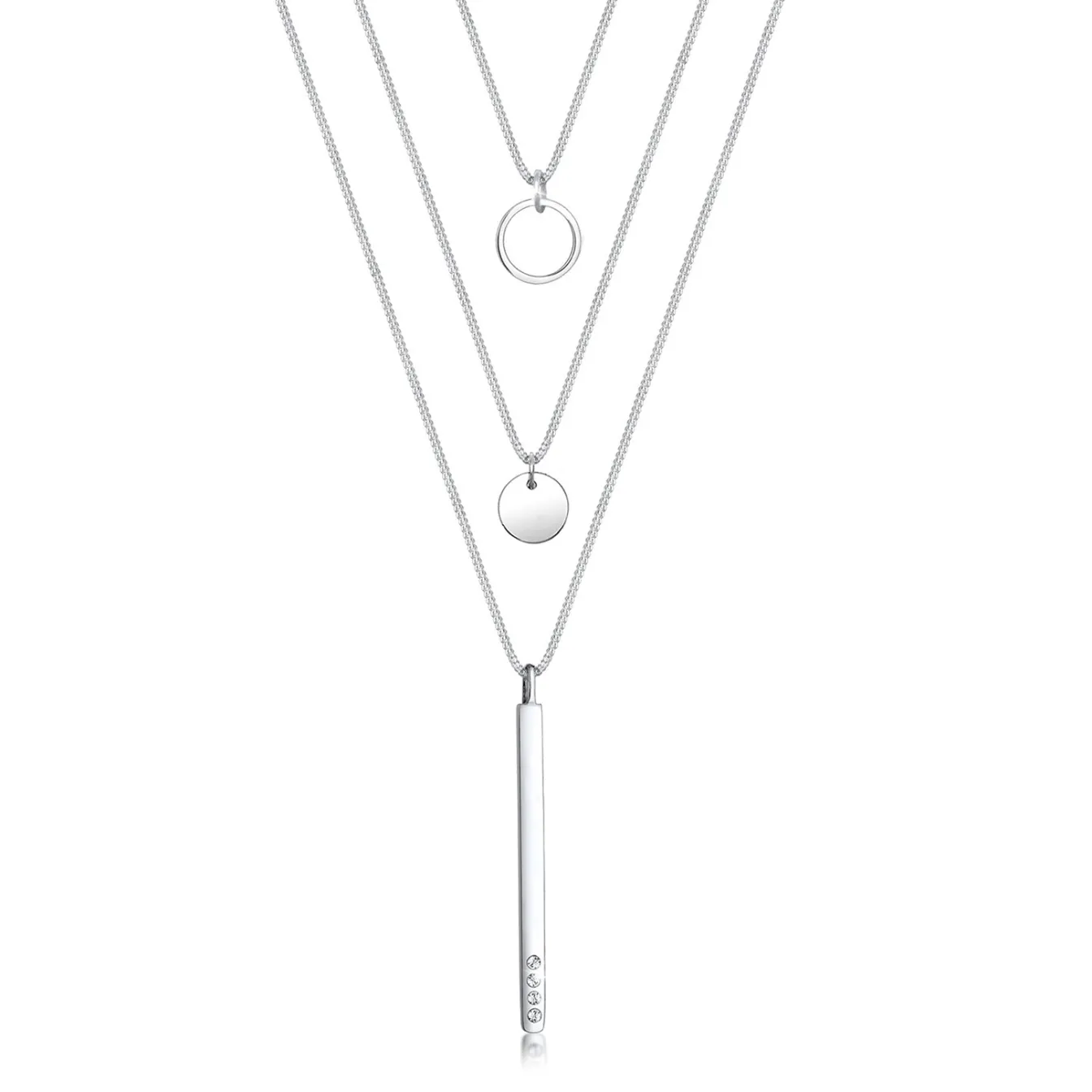Elli "Layer-Halskette Plättchen Stab | Kristall (Weiß)< Halsketten|Silber