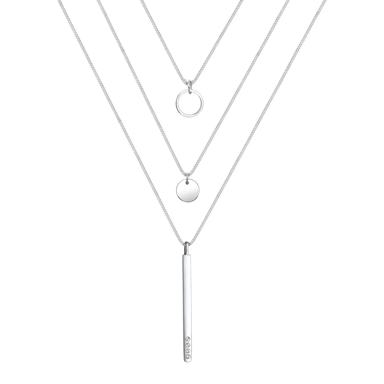 Elli "Layer-Halskette Plättchen Stab | Kristall (Weiß)< Halsketten|Silber