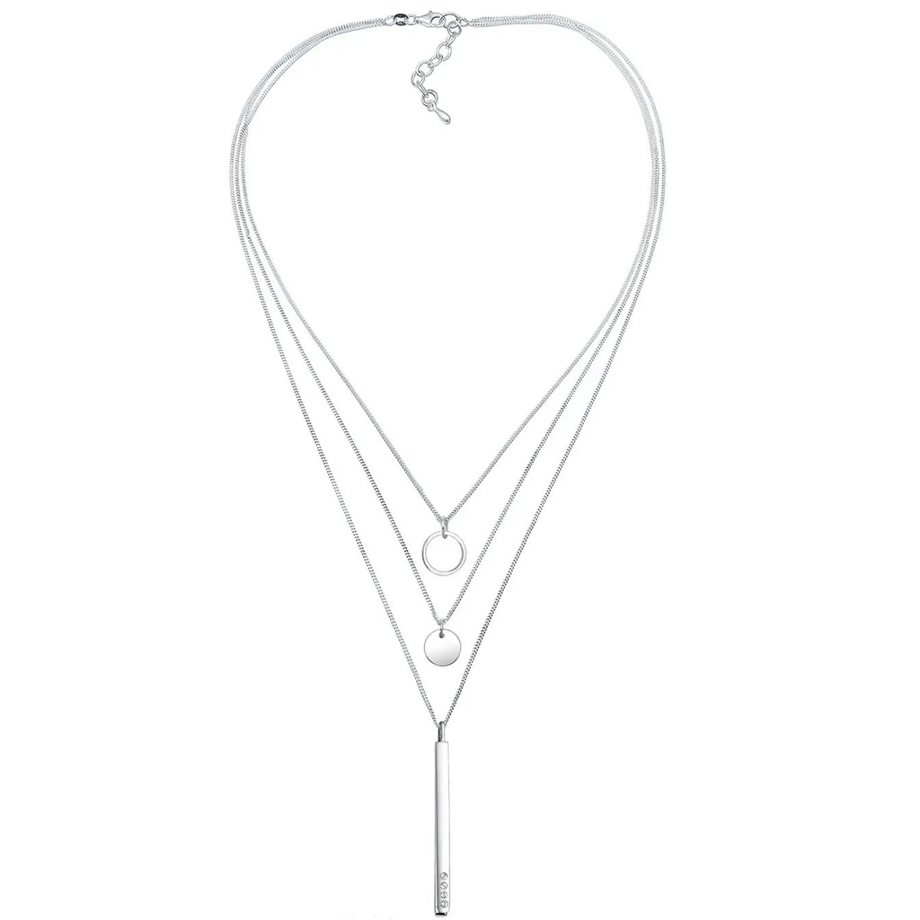 Elli "Layer-Halskette Plättchen Stab | Kristall (Weiß)< Halsketten|Silber