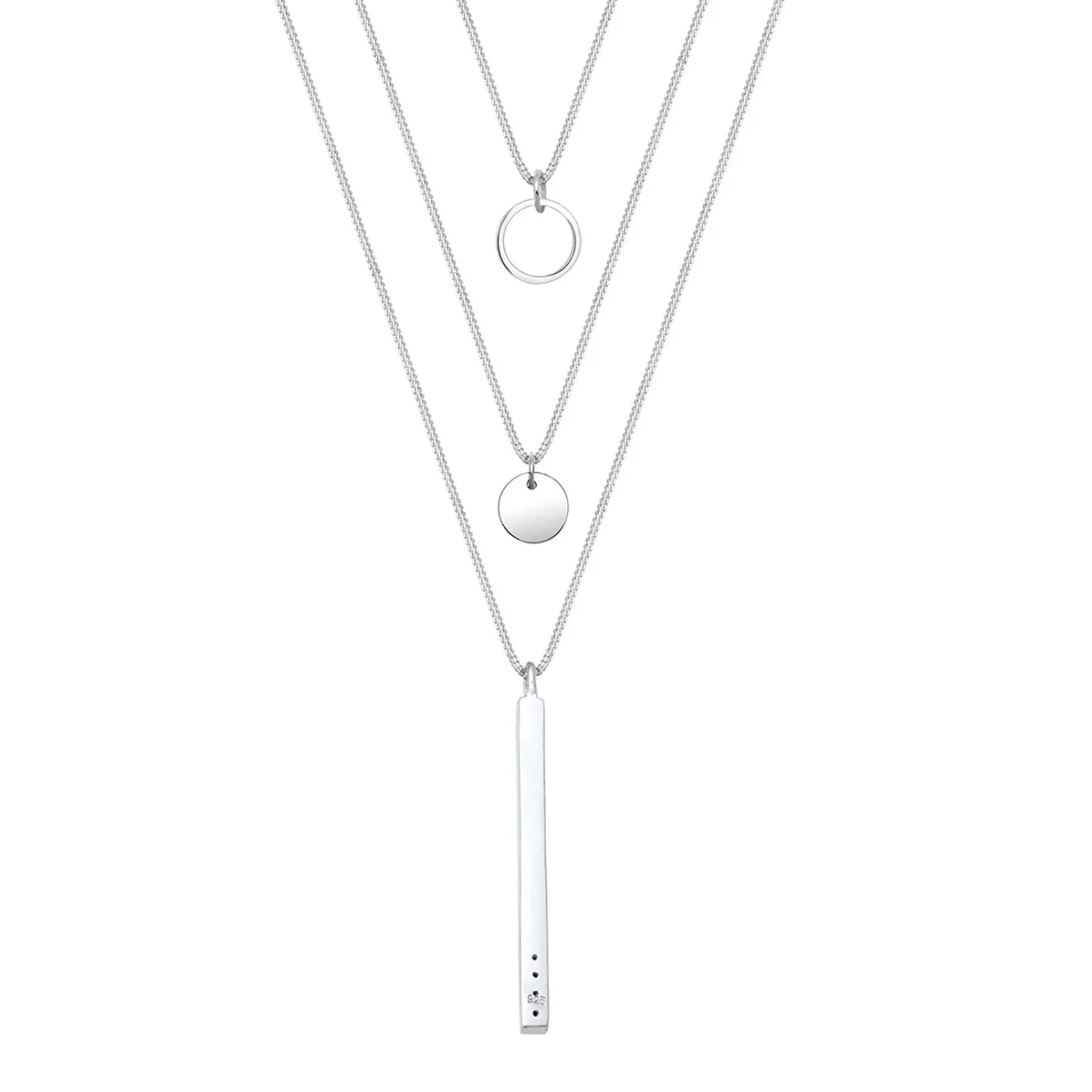 Elli "Layer-Halskette Plättchen Stab | Kristall (Weiß)< Halsketten|Silber