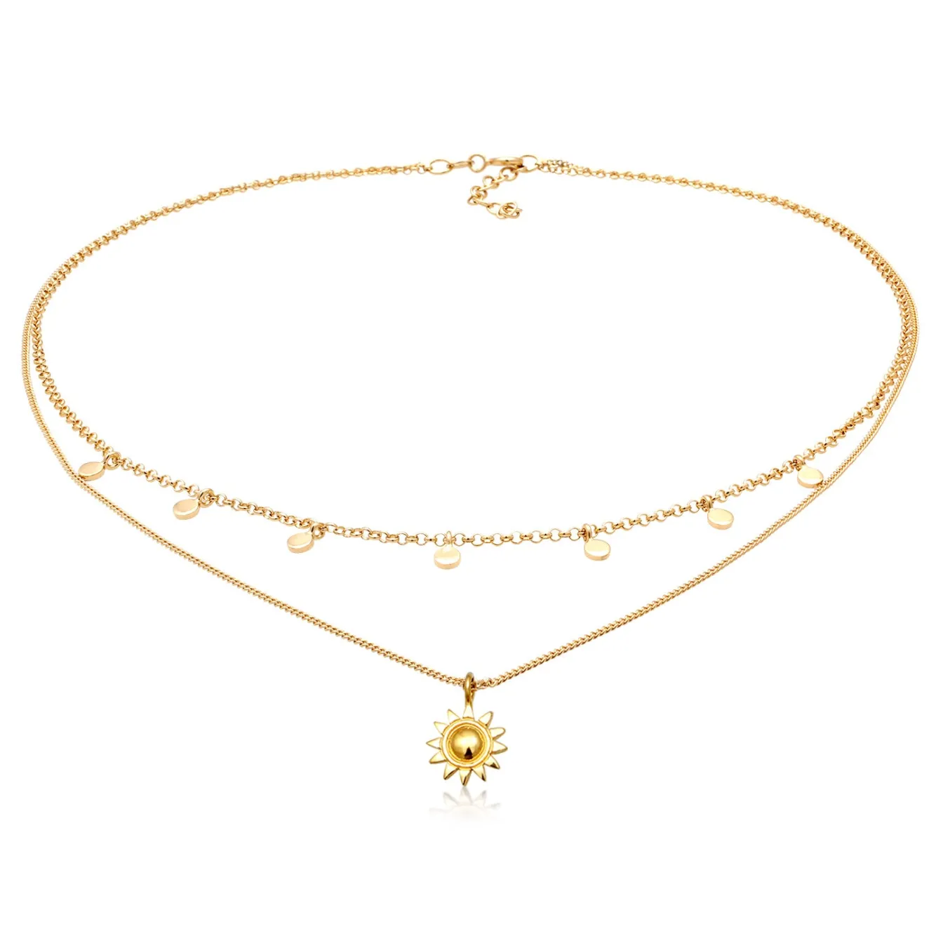 Elli "Layer-Kette Sonnen Anhänger< Vergoldet|Symbol-schmuck