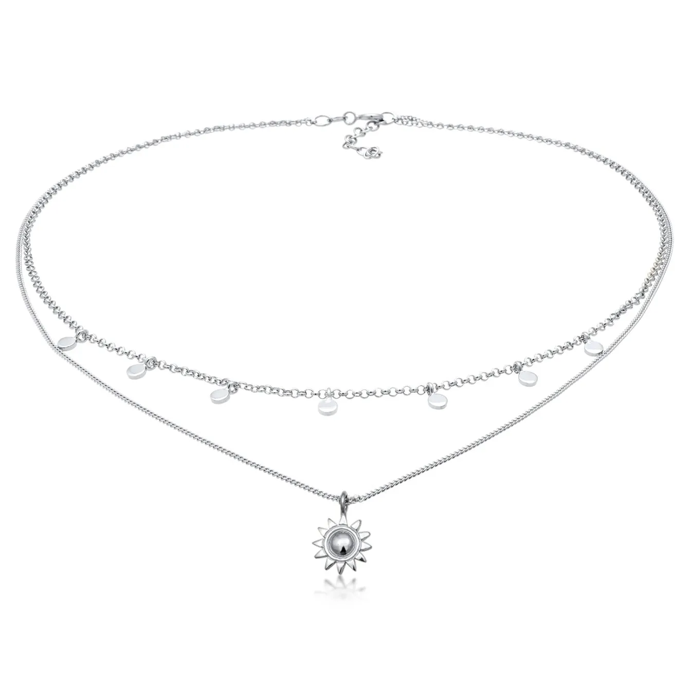 Elli "Layer-Kette Sonnen Anhänger< Vergoldet|Symbol-schmuck