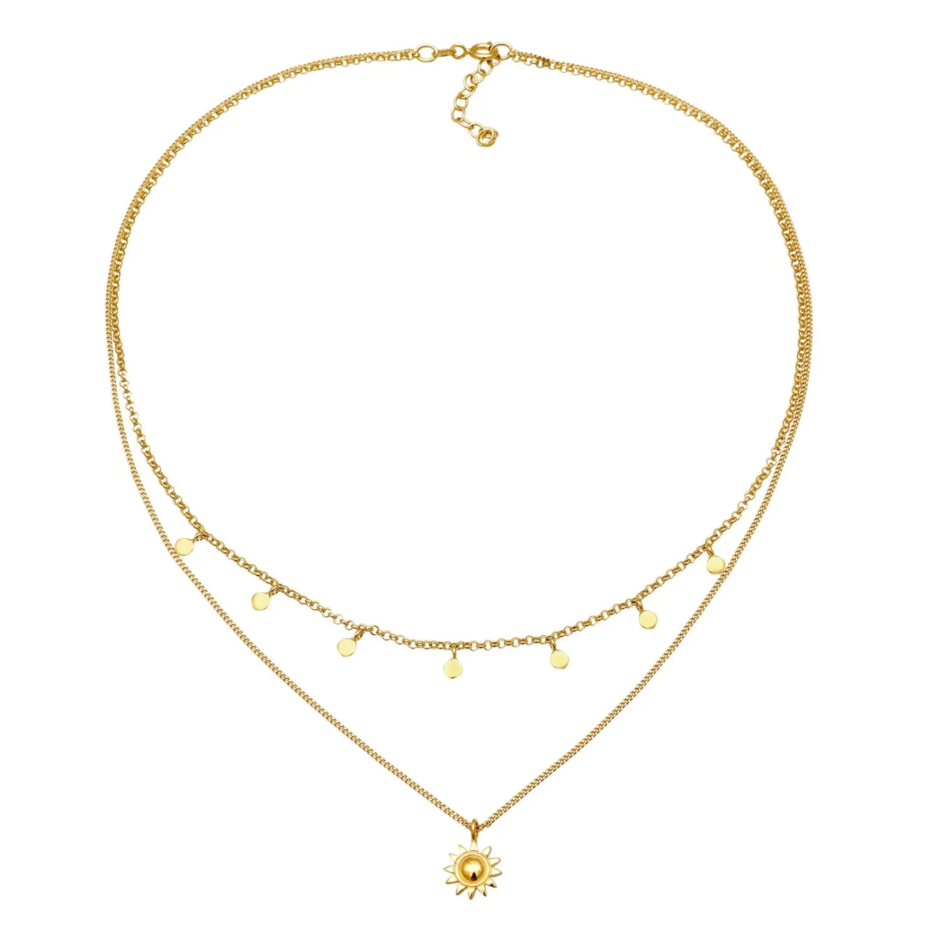 Elli "Layer-Kette Sonnen Anhänger< Vergoldet|Symbol-schmuck