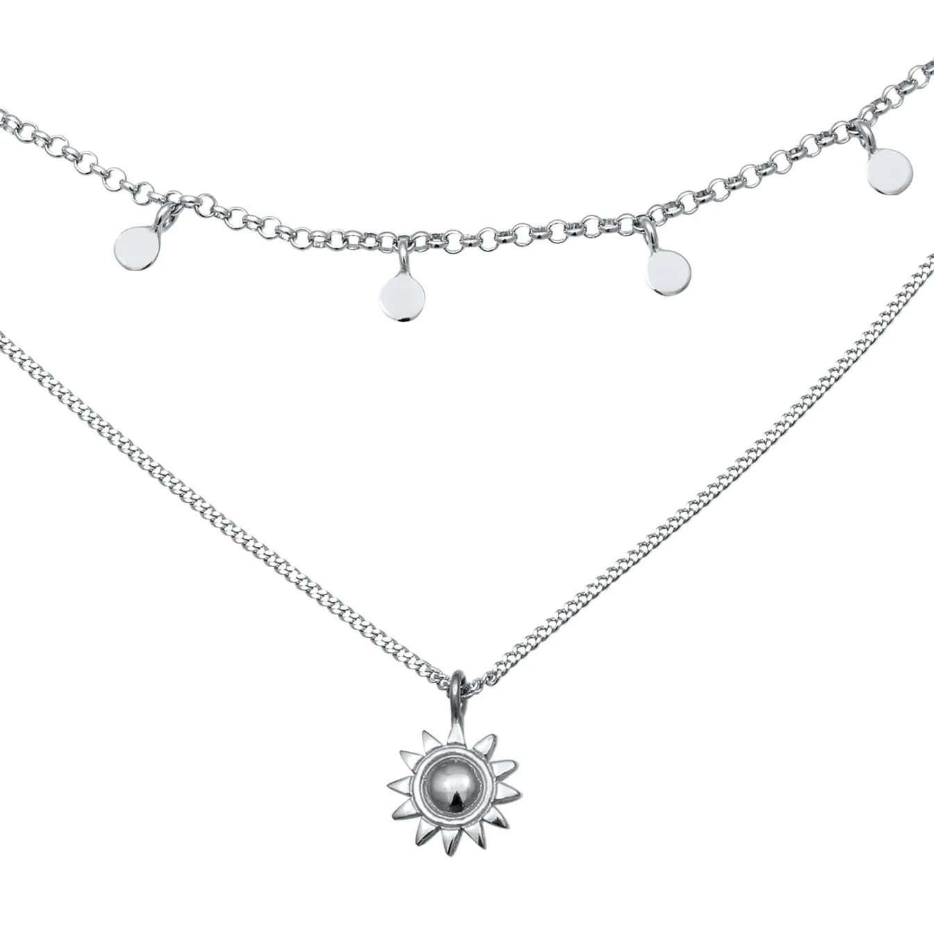 Elli "Layer-Kette Sonnen Anhänger< Vergoldet|Symbol-schmuck
