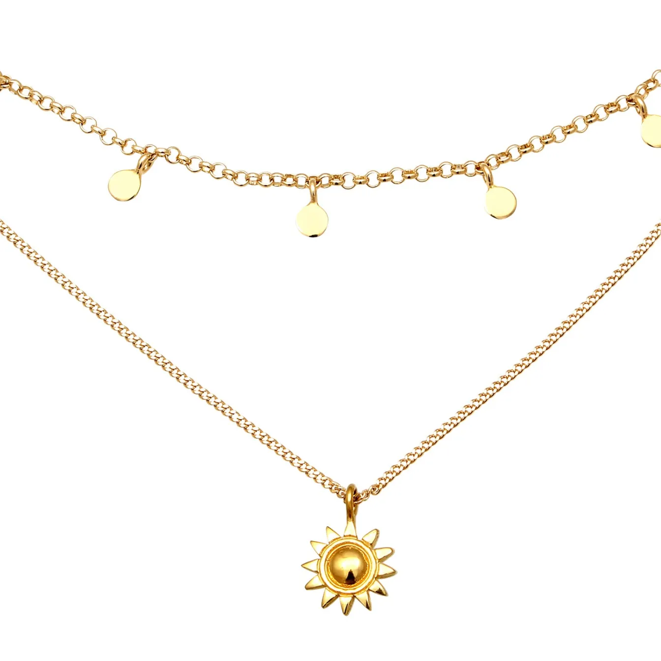 Elli "Layer-Kette Sonnen Anhänger< Vergoldet|Symbol-schmuck
