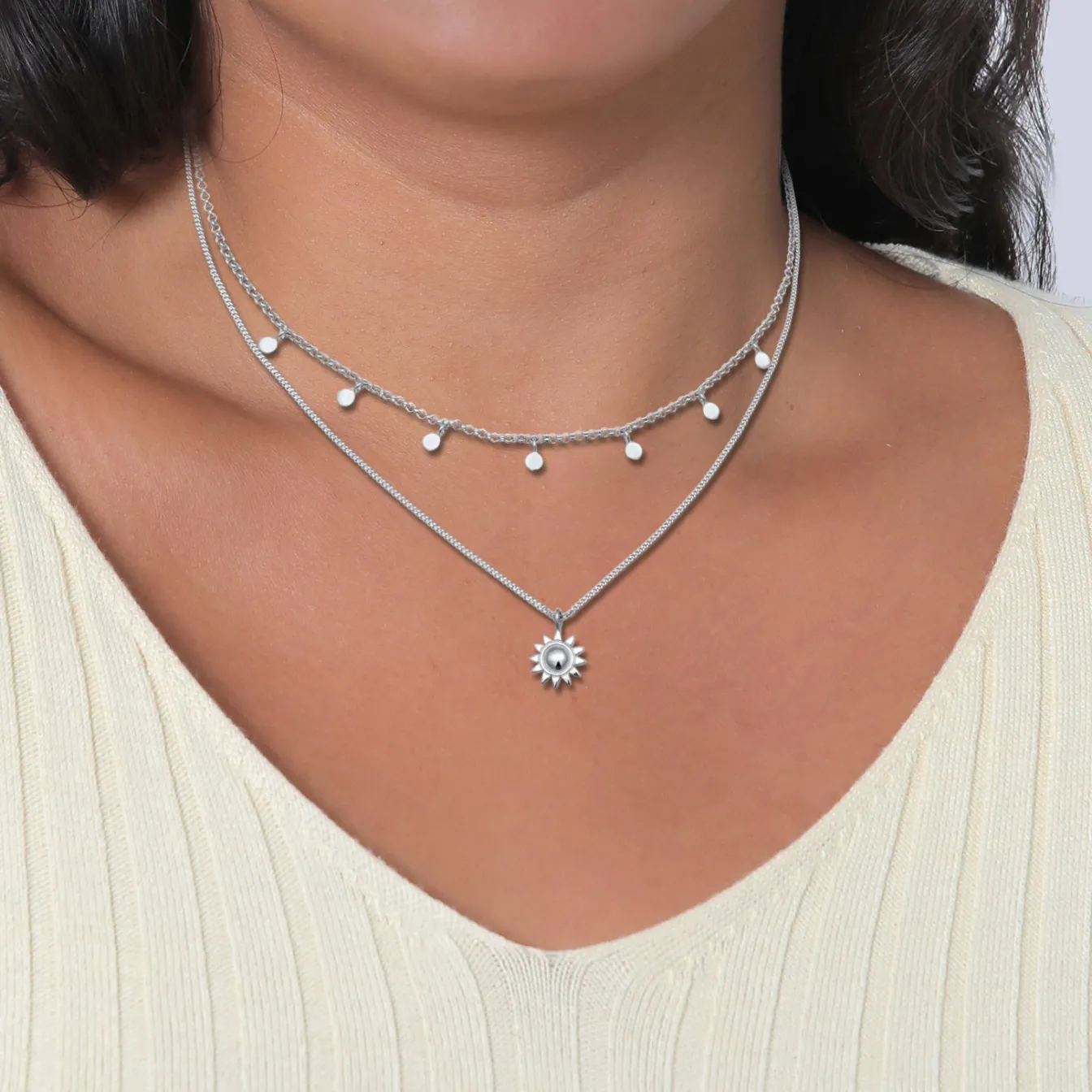 Elli "Layer-Kette Sonnen Anhänger< Vergoldet|Symbol-schmuck