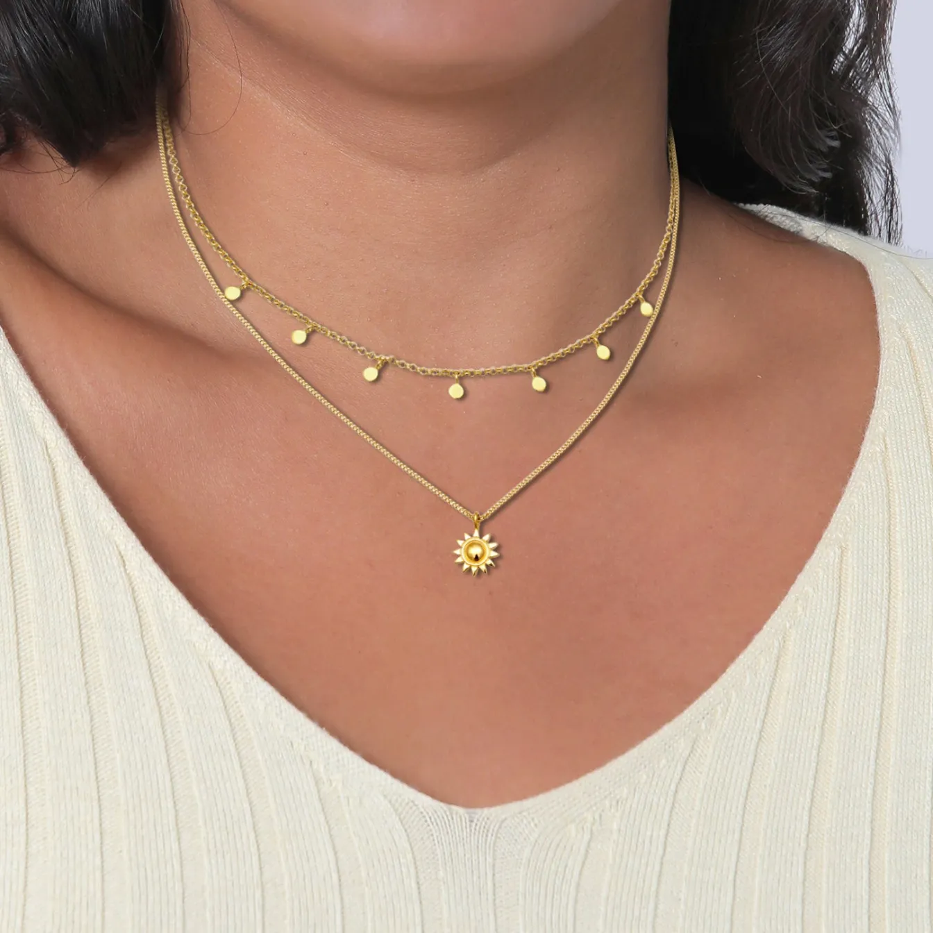 Elli "Layer-Kette Sonnen Anhänger< Vergoldet|Symbol-schmuck