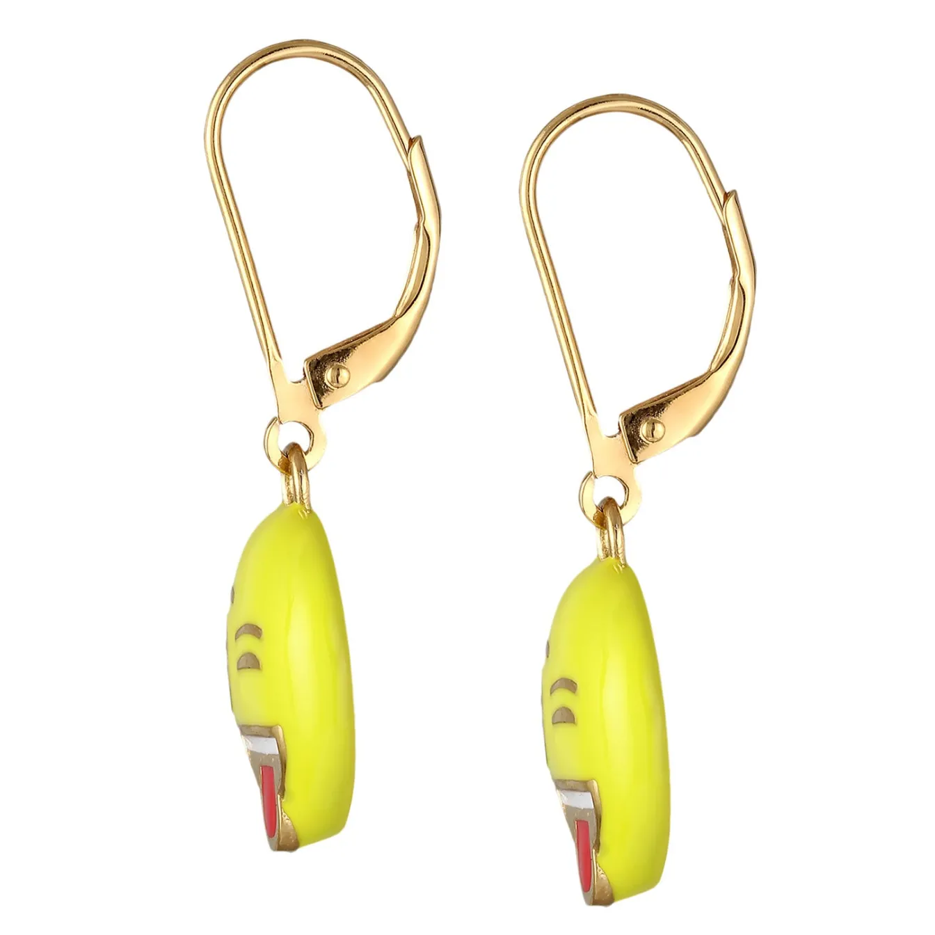 Elli "Ohrhänger Emoji Smiling Face | Emaille (Gelb)< Vergoldet|Symbol-schmuck