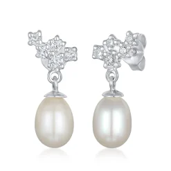 Elli "Ohrhänger Funkelnd | Süßwasserzuchtperle, laborgezüchteter Diamant (We< Hochzeit|Diamanten