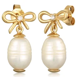 Elli "Ohrhänger Schleife | Süßwasserperle, Zirkonia (Weiß)< Symbol-schmuck|Perlen