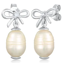 Elli "Ohrhänger Schleife | Süßwasserperle, Zirkonia (Weiß)< Symbol-schmuck|Perlen