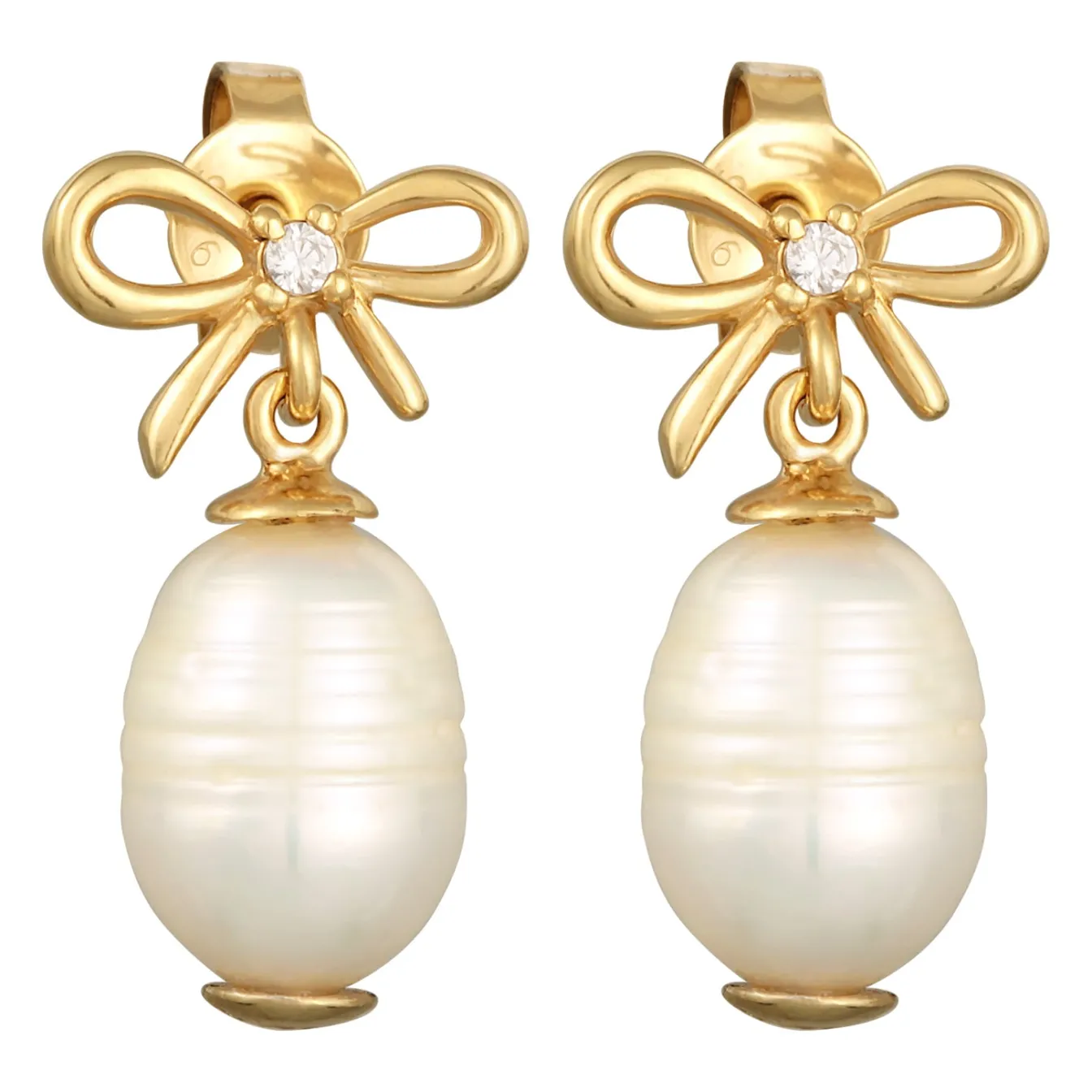 Elli "Ohrhänger Schleife | Süßwasserperle, Zirkonia (Weiß)< Symbol-schmuck|Perlen
