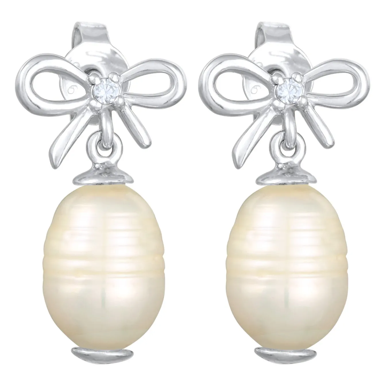 Elli "Ohrhänger Schleife | Süßwasserperle, Zirkonia (Weiß)< Symbol-schmuck|Perlen