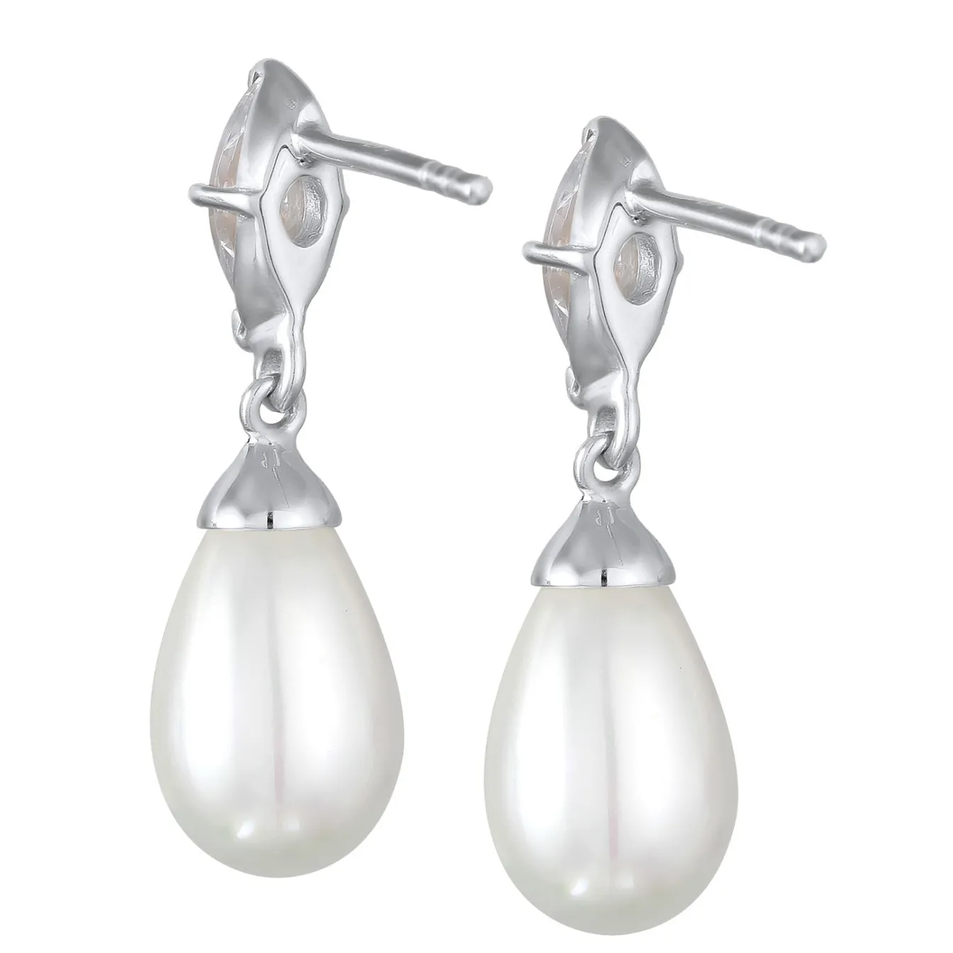 Elli "Ohrhänger Tropfen | Muschelkernperle, Zirkonia (Weiß)< Vergoldet|Hochzeit