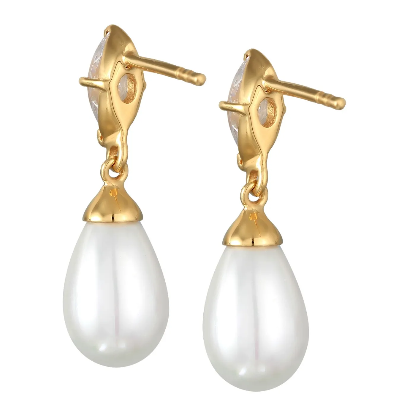 Elli "Ohrhänger Tropfen | Muschelkernperle, Zirkonia (Weiß)< Vergoldet|Hochzeit