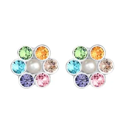 Elli "Ohrring Blume | Perle, Kristall ( Braun )<Kinder Symbol-schmuck|Perlen