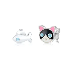 Elli "Ohrring Katze | Kristall ( Blau )<Kinder Kinderschmuck