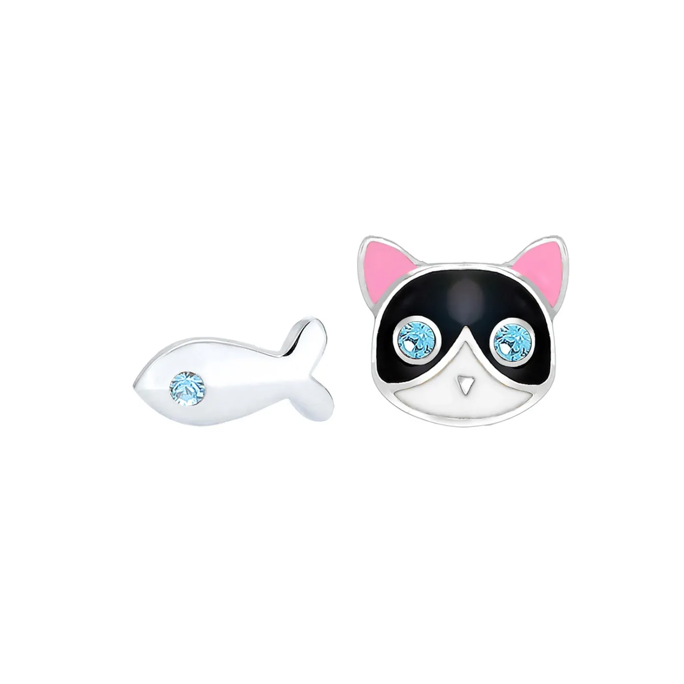 Elli "Ohrring Katze | Kristall ( Blau )<Kinder Kinderschmuck