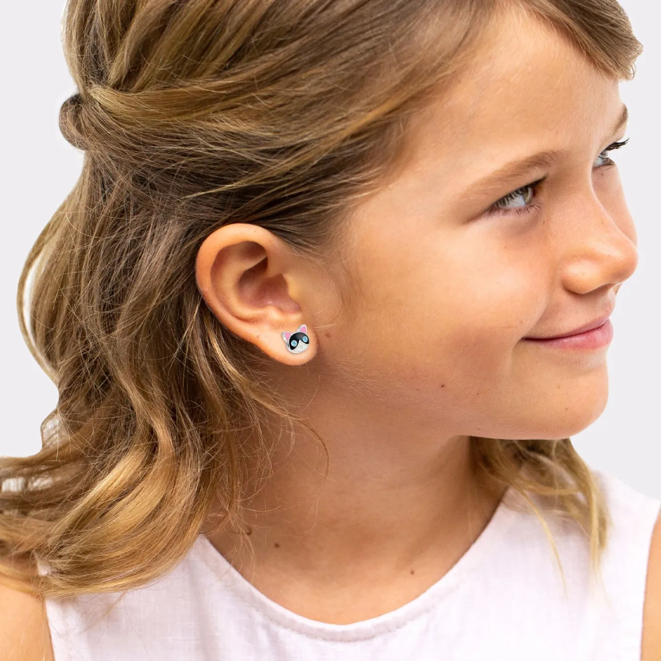 Elli "Ohrring Katze | Kristall ( Blau )<Kinder Kinderschmuck