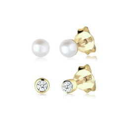 Elli "Ohrringset | Süßwasserperle, Diamant ( Weiß, 0,06 ct )< Perlen|Ohrringe