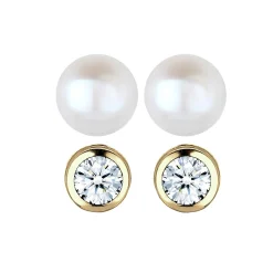 Elli "Ohrringset | Süßwasserperle, Diamant ( Weiß, 0,06 ct )< Perlen|Ohrringe