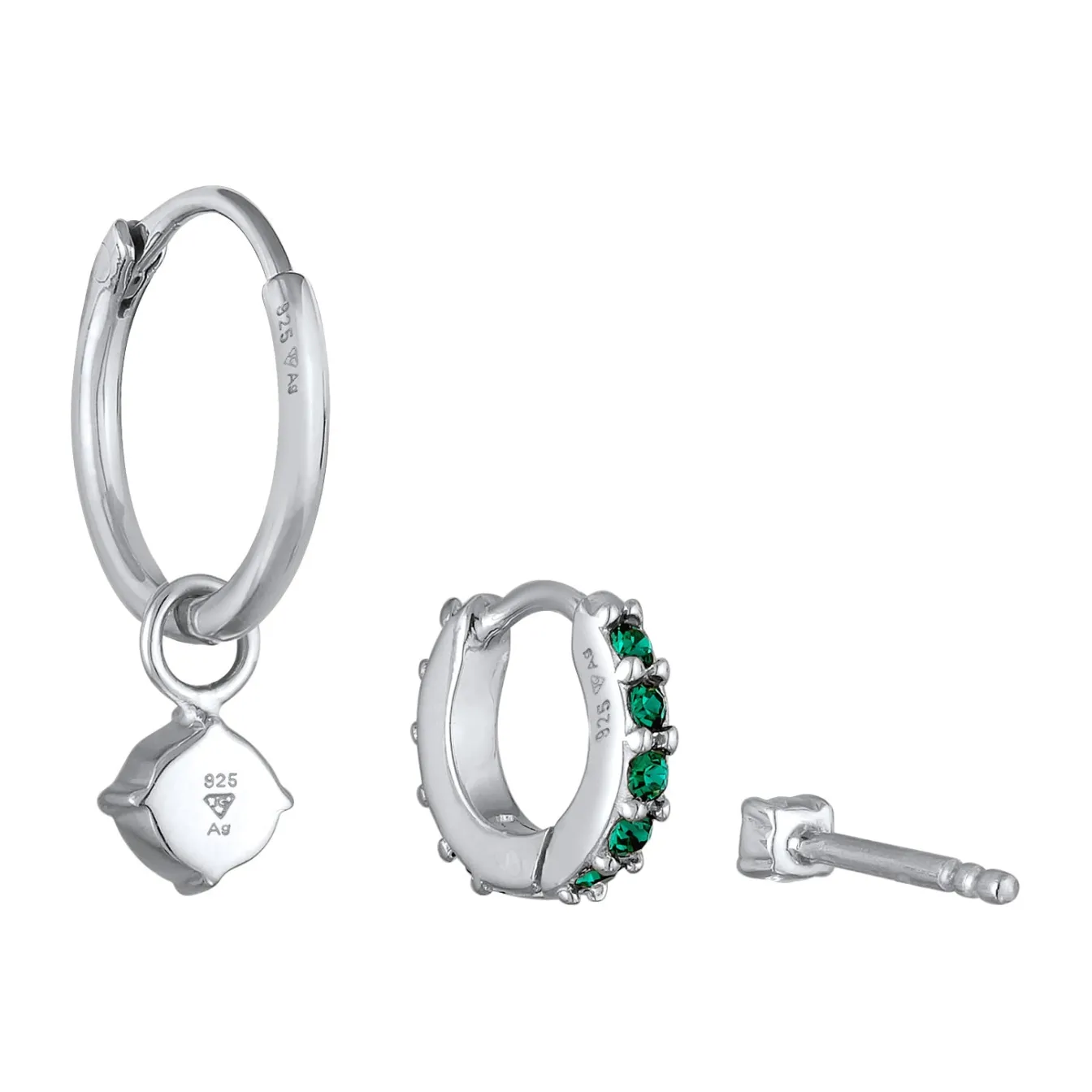 Elli "Ohrringset Basic | Kristalle (Grün)< Vergoldet|Ohrringe