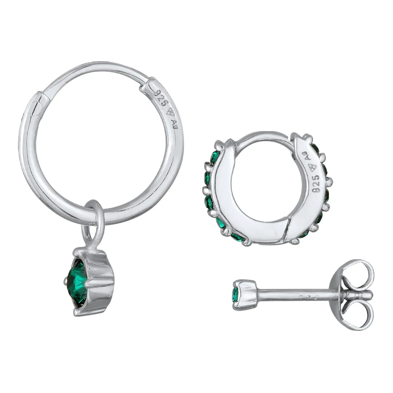 Elli "Ohrringset Basic | Kristalle (Grün)< Vergoldet|Ohrringe