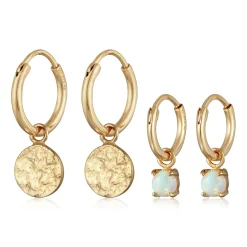 Elli "Ohrring-Set Plättchen Organic | Opal (Weiß)< Ohrringe|Vergoldet