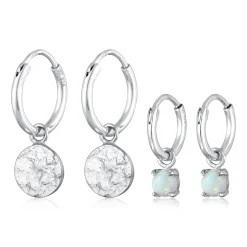 Elli "Ohrring-Set Plättchen Organic | Opal (Weiß)< Ohrringe|Vergoldet