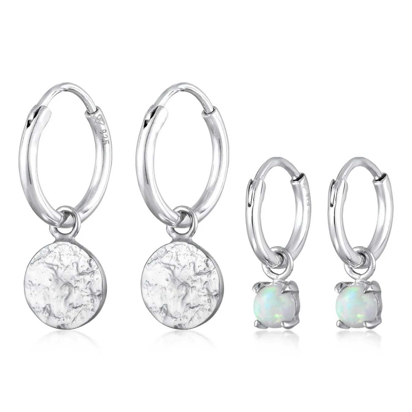 Elli "Ohrring-Set Plättchen Organic | Opal (Weiß)< Ohrringe|Vergoldet