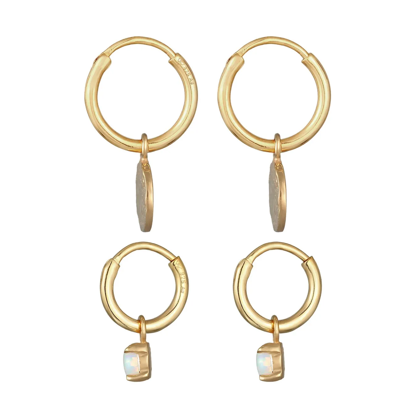 Elli "Ohrring-Set Plättchen Organic | Opal (Weiß)< Ohrringe|Vergoldet