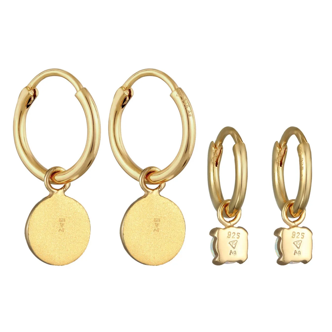 Elli "Ohrring-Set Plättchen Organic | Opal (Weiß)< Ohrringe|Vergoldet