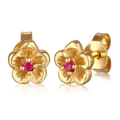 Elli "Ohrstecker Blume | Synthetischer Rubin< Vergoldet|Symbol-schmuck