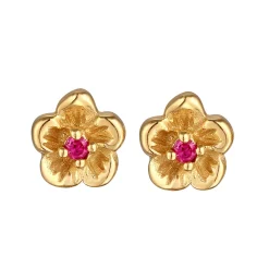 Elli "Ohrstecker Blume | Synthetischer Rubin< Vergoldet|Symbol-schmuck