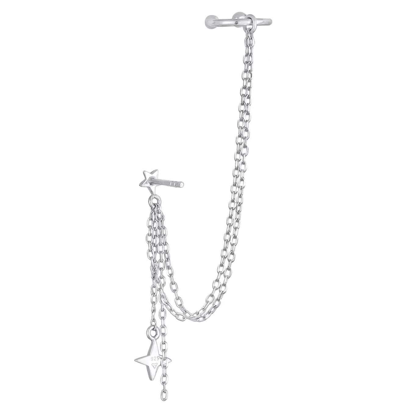 Elli "Ohrstecker Ear Chain Stern | Zirkonia (Weiß)< Ohrringe|Silber